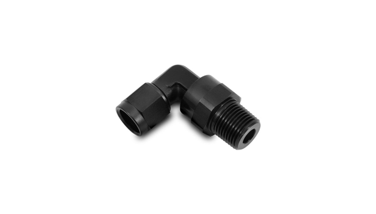 Vibrant -10AN to 3/8in NPT Female Swivel 90 Degree Adapter Fitting (11389)