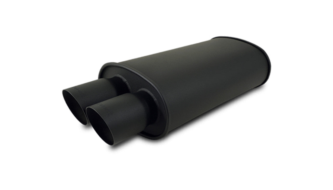 Vibrant StreetPower FLAT BLACK Oval Muffler with Dual 3in Outlet - 3in inlet I.D. (1149)