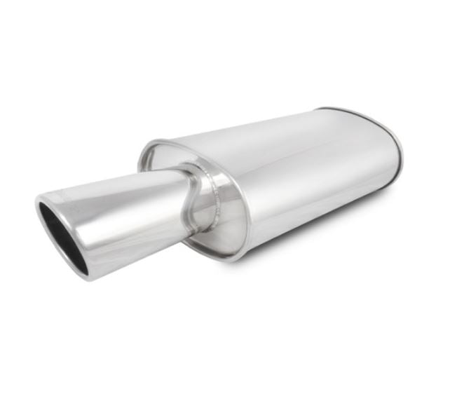 Vibrant StreetPower Turbo Oval Muffler with 4in Round Tip Angle Cut Rolled Edge - 3in inlet I.D. (1042)