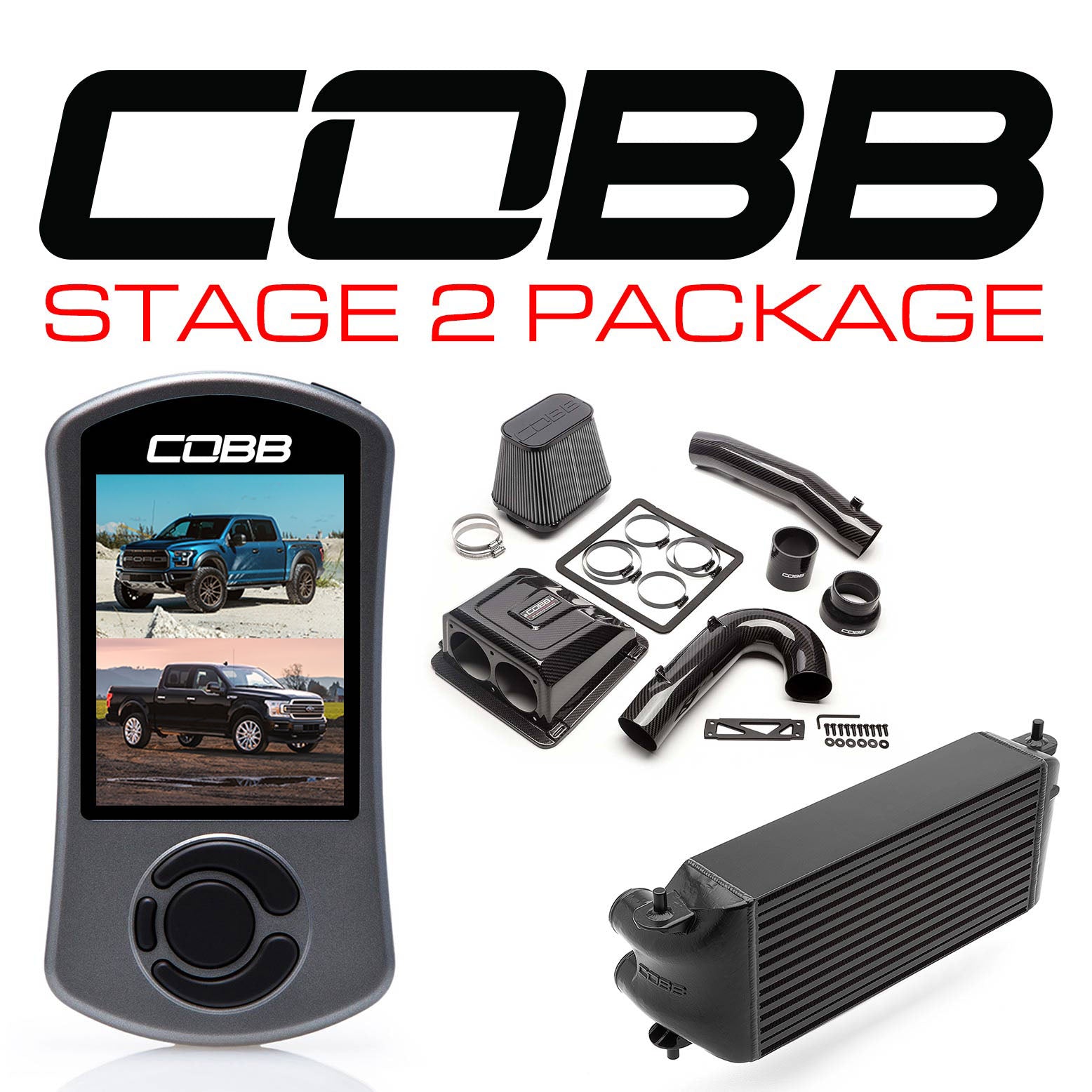 Cobb Ford F-150 Ecoboost Raptor/Ltd. Stage 2 Redline CF Pwr Pkg - Black (Factory Loc. I/C) (FOR0050S20BK-RED)