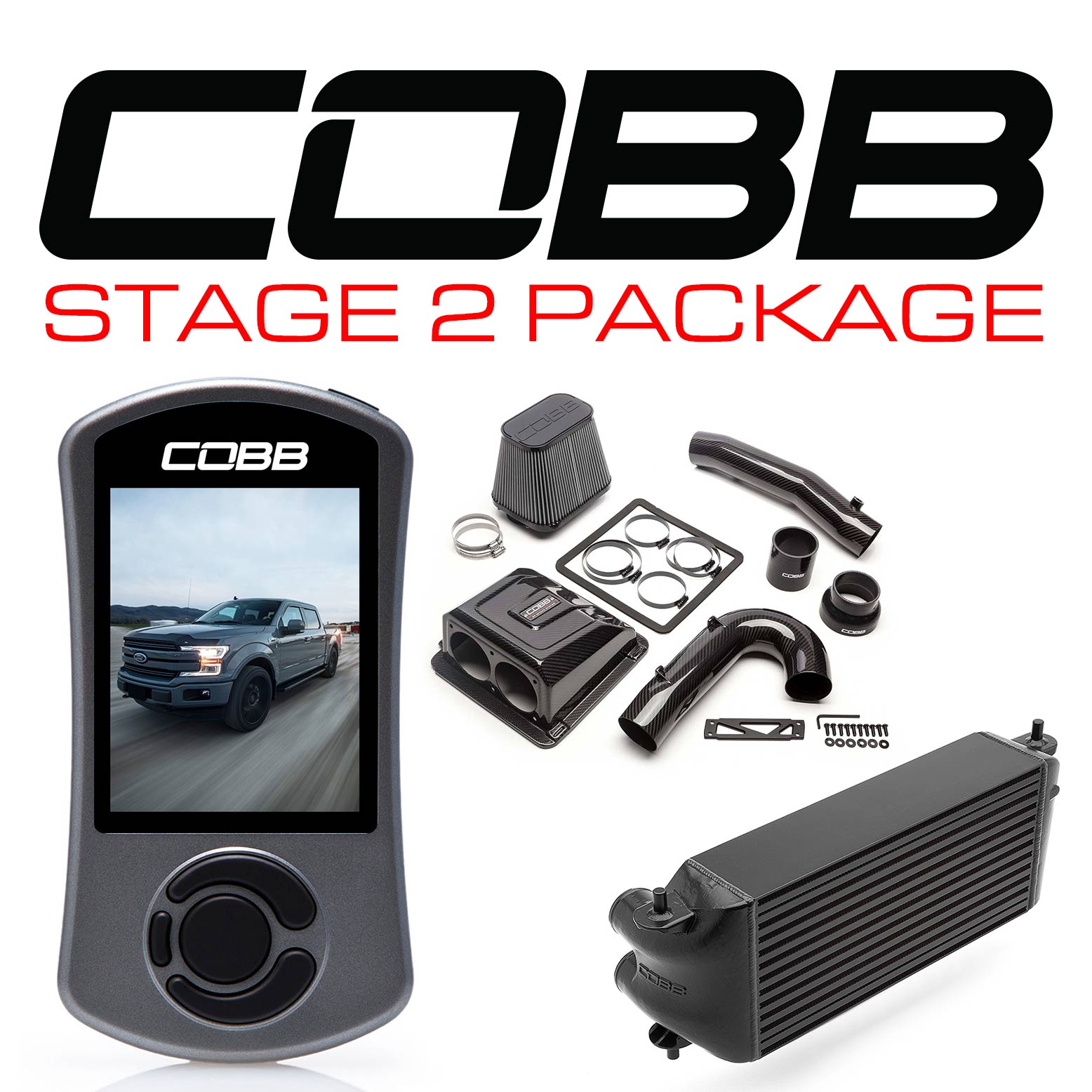 Cobb 17-19 Ford F-150 Ecoboost 3.5L Stage 2 Redline CF Power Package - Black (Factory Loc. I/C) (FOR0060S20BK-RED)