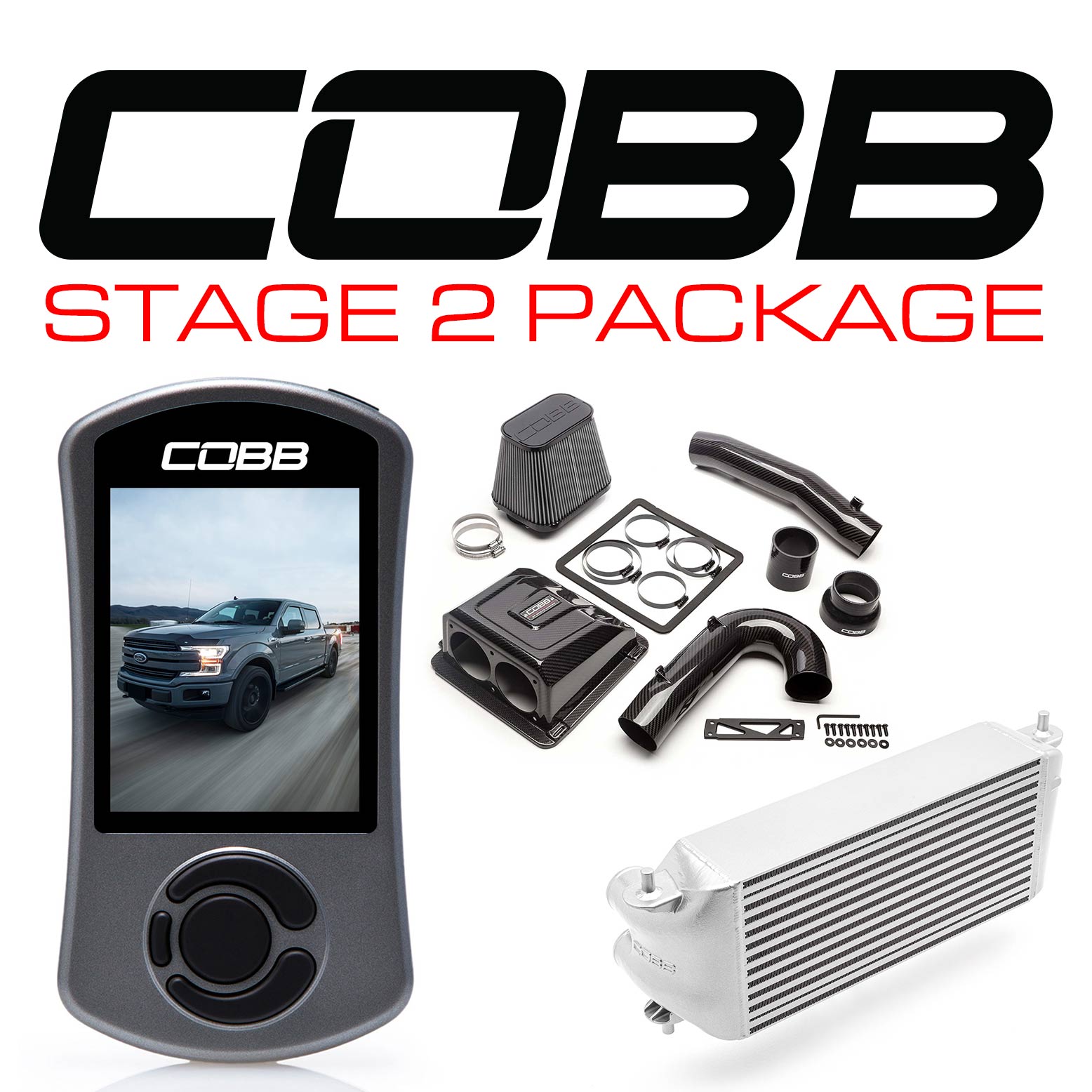 Cobb 17-19 Ford F-150 Ecoboost 3.5L w/TCM Stage 2 Redline CF Power Pkg - Silver (Factory Loc. I/C) (FOR0060S20SL-TCM-RED)