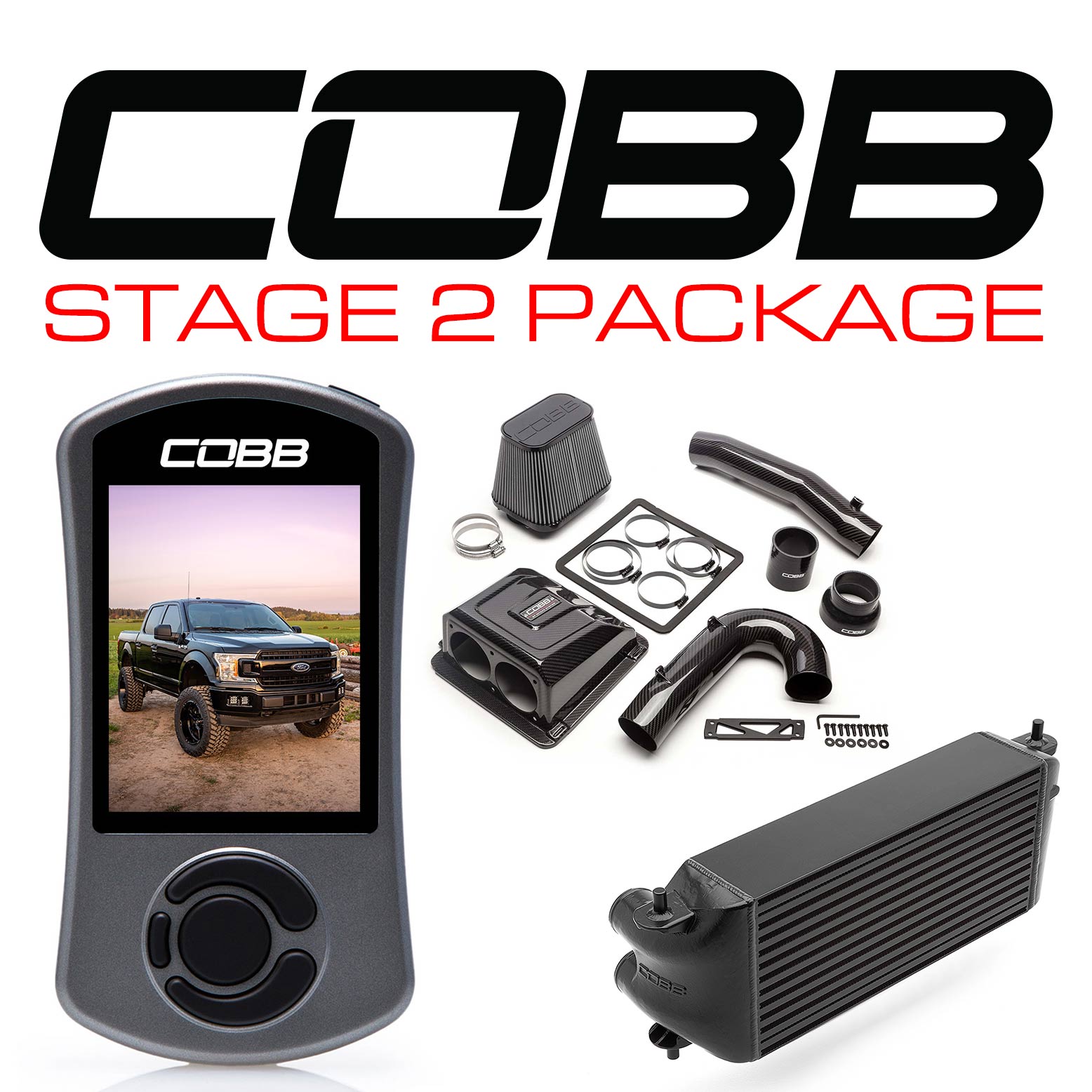 Cobb 2020 Ford F-150 Ecoboost 3.5L Stage 2 Redline CF Pwr Pkg - Black (Factory Loc. I/C) (FOR0070S20BK-RED)