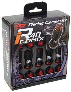 Kics R40 iCONIX M14 Lug Nuts & Locks - 14x1.5 in Black w. Red Caps