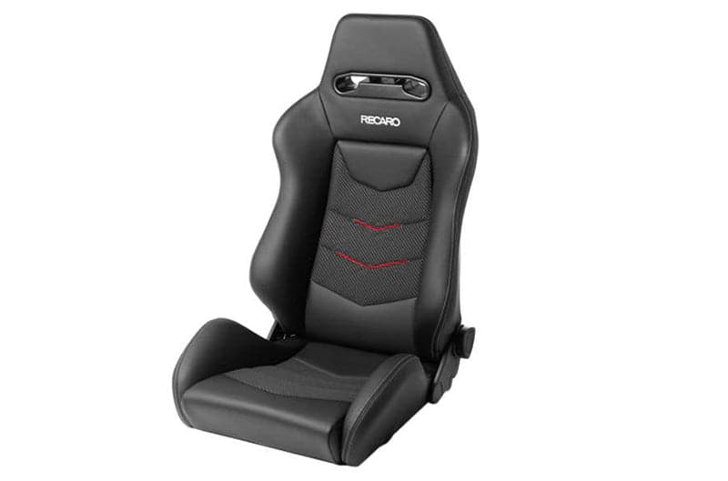 Recaro Speed V Passenger Seat | Black Leather/Red Suede Accent (7227110.2.3169)