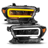 ANZO 16+ Toyota Tacoma LED Projector Headlights w/ Light Bar Sequential Black Housing w/Initiation