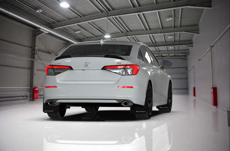 Rally Armor 2022 Honda Civic (Incl. Si/Sport/Touring) UR Black Mud Flap w/ White Logo (MF90-UR-BLK/WH)