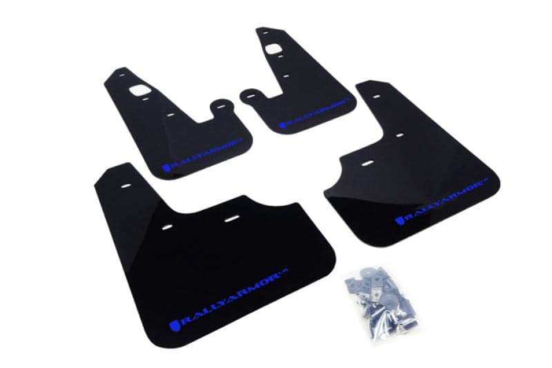 Rally Armor 2007+ Mitsubishi Lancer (doesn't fit Sportback) UR Black Mud Flap w/ Blue Logo (MF8-UR-BLK/BL)