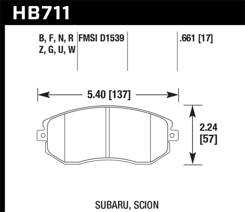 Hawk 13+ Subaru BRZ / 13 Scion FR-S HPS Front Street Brake Pads (HB711F.661)