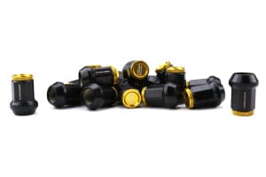 KICS Kyokugen Black Lug Nuts w. Gold Aluminum Cap in 12x1.25