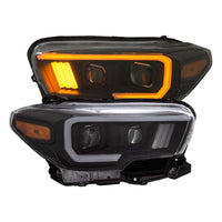 ANZO 2016-2021 Toyota Tacoma Projector Headlights w/ Plank Style Switchback Black w/ Amber w/ DRL