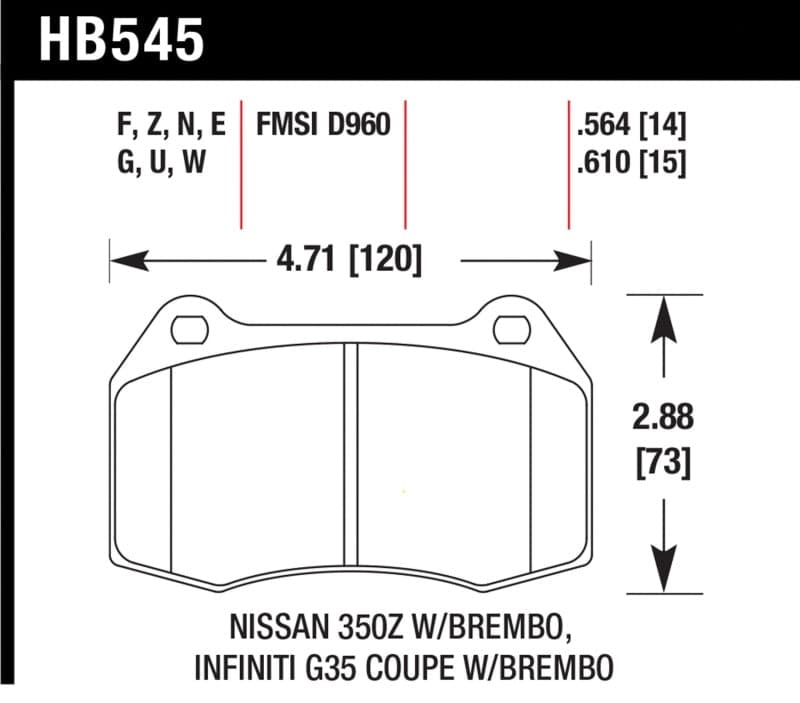 Hawk 03-04 Infiniti G35 / 04-09 Nissan 350z w/ Brembo Brakes DTC-70 Race Front Brake Pads (HB545U.564)