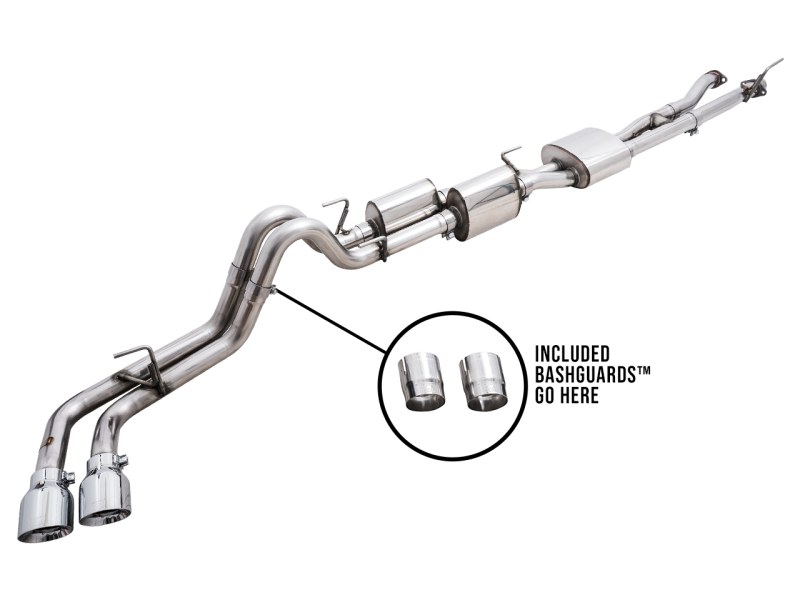 AWE 16-23 Toyota Tacoma 0FG Catback Exhaust w/ BashGuard - Dual Chrome Silver Tips (3015-32826)