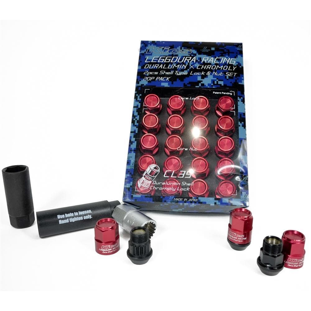 Kics Leggdura Racing Shell 2-Piece 35mm Lugnuts and Locks - Red - 12x1.50